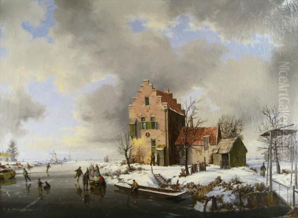 'on The Ice-holland' Oil Painting by Reginald Ernest Arnold