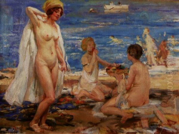 Jeunes Femmes Nues Sur La Plage Oil Painting by Paul Michel Dupuy