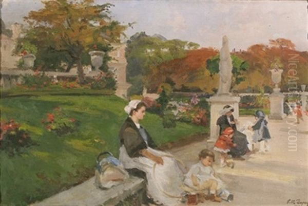 Apres-midi Au Jardin Du Luxembourg Oil Painting by Paul Michel Dupuy