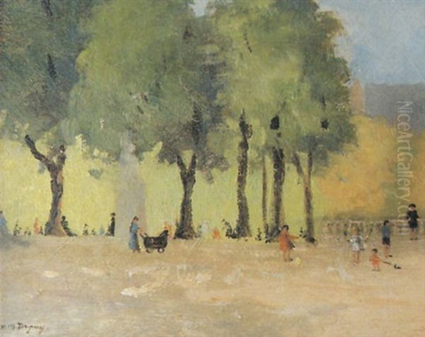 Jeux D'enfants Au Jardin Du Luxembourg A Paris Oil Painting by Paul Michel Dupuy