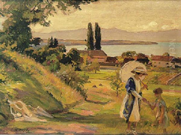 Le Village De Jussy Au Bord Du Lac Leman Oil Painting by Paul Michel Dupuy