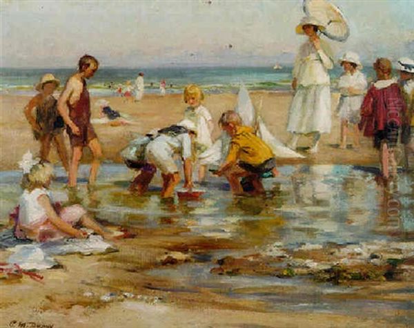 Enfants Jouant Sur La Plage Oil Painting by Paul Michel Dupuy