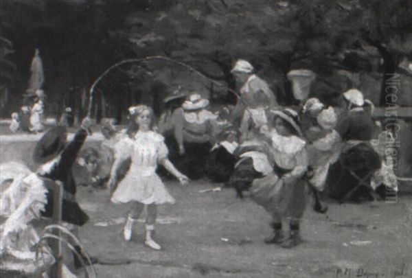 Enfants Au Jardin Des Tuilleries, Paris Oil Painting by Paul Michel Dupuy