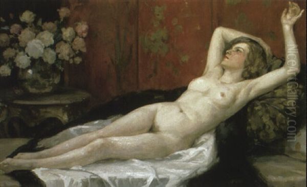 A Reclining Female Nude In An Interior Oil Painting by Paul Michel Dupuy