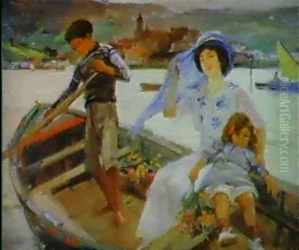 A Mother And Her Children In A Boat Oil Painting by Paul Michel Dupuy