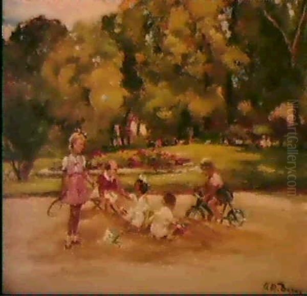 Children Playing In A Sandpit Oil Painting by Paul Michel Dupuy