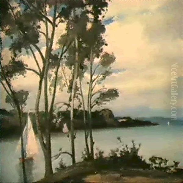 Les Voiliers Sur L'etang Oil Painting by Paul Michel Dupuy