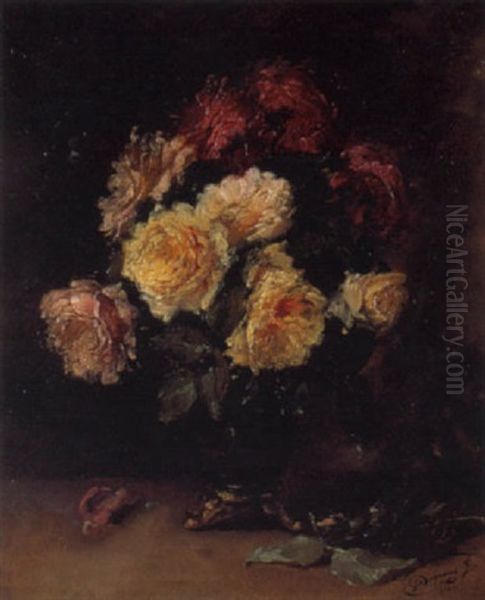 Bouquet De Fleurs Oil Painting by Jules Alfred Duquenne