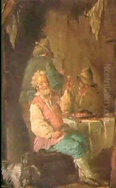 Un Vieil Homme Fumant; Une Scene De Tabagie, Une Paire Oil Painting by Louis Jean-Jacques Durameau