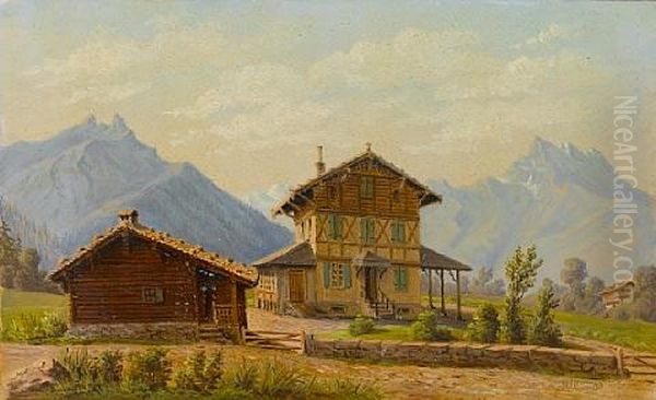 Swiss Views (+ 2 Others, Irgr; 3 Works) Oil Painting by Louis Durand