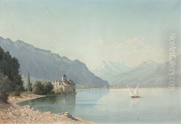 Chateau Chillon Am Genfersee Oil Painting by Louis Durand