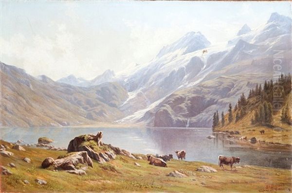 Lac De Montagne (after J. Geisser) Oil Painting by Simon Durand