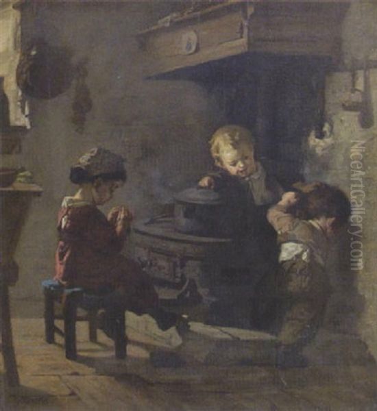 Jeux D'enfants Dans Une Cuisine Oil Painting by Simon Durand