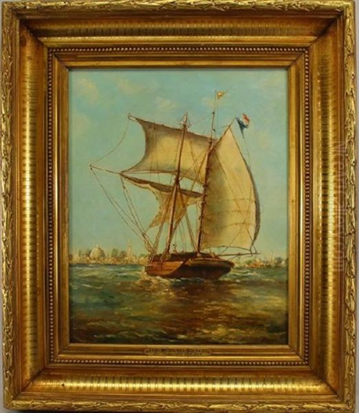 A Sailing Vessel Oil Painting by Jean Baptiste Henri Durand-Brager