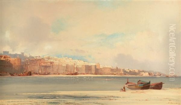 Maroc, Barques Devant Les Remparts De Rabat Oil Painting by Jean Baptiste Henri Durand-Brager