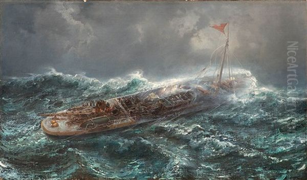 Bateau Dans La Tempete Oil Painting by Jean Baptiste Henri Durand-Brager