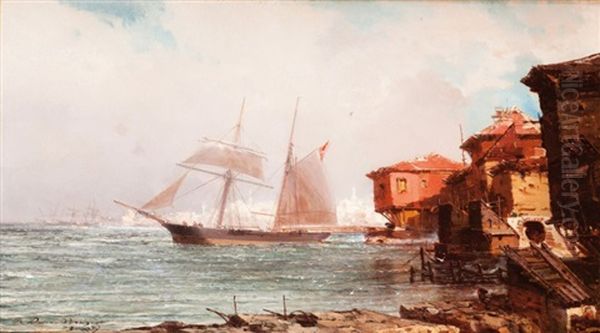 Goelette Sur Le Bosphore Oil Painting by Jean Baptiste Henri Durand-Brager