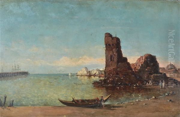 Port Oriental Dans Les Environs De Constantinople (1877) Oil Painting by Jean Baptiste Henri Durand-Brager