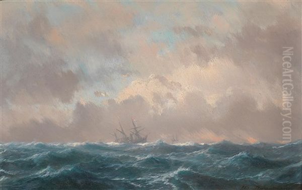 Ship On The High Seas Oil Painting by Jean Baptiste Henri Durand-Brager