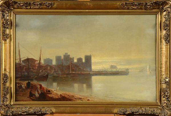 Coin D'un Port Anime Dans Le Bosphore Oil Painting by Jean Baptiste Henri Durand-Brager