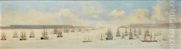 Panorama Of The British And French Fleets Meeting Off Brest, 21st August 1865 Oil Painting by Jean Baptiste Henri Durand-Brager