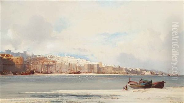 Figures On The Shore Before Rabat, Morocco Oil Painting by Jean Baptiste Henri Durand-Brager