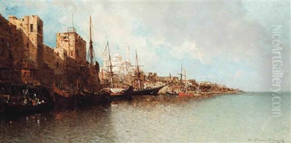 On The Bosphorus, Istanbul Oil Painting by Jean Baptiste Henri Durand-Brager