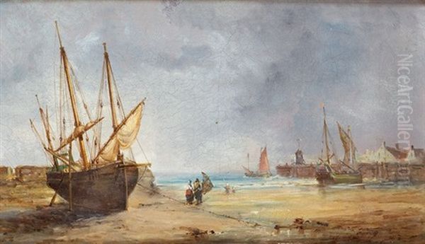 Bateau Echoue Sur La Plage by Jean Baptiste Henri Durand-Brager