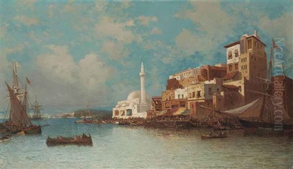 A Harbor In The Orient Oil Painting by Jean Baptiste Henri Durand-Brager