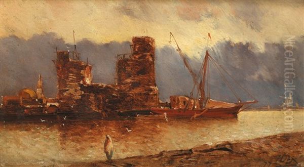 Vues De Port Orientaux (pair) Oil Painting by Jean Baptiste Henri Durand-Brager