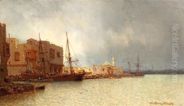 Im Hafen Einer Arabischen Stadt Oil Painting by Jean Baptiste Henri Durand-Brager