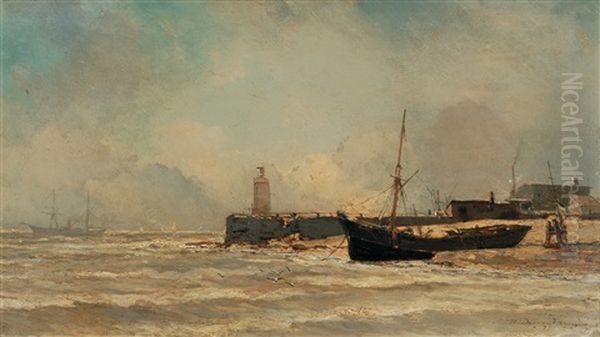 Marine Et Phare Oil Painting by Jean Baptiste Henri Durand-Brager