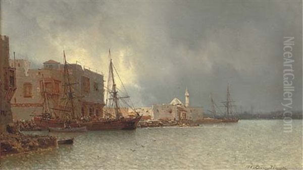 A Port On The Bosphorus Oil Painting by Jean Baptiste Henri Durand-Brager