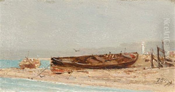 Barque Au Sec Oil Painting by Jean Baptiste Henri Durand-Brager