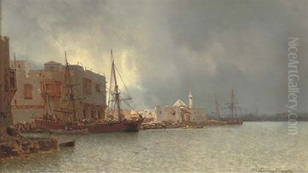 A Port On The Bosphorus Oil Painting by Jean Baptiste Henri Durand-Brager