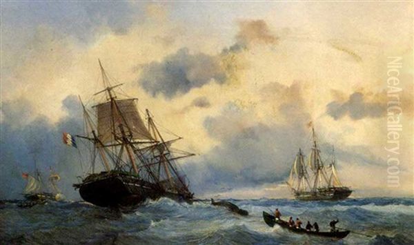 Bringing In The Whale Whilst Others Look On Enviously Oil Painting by Jean Baptiste Henri Durand-Brager