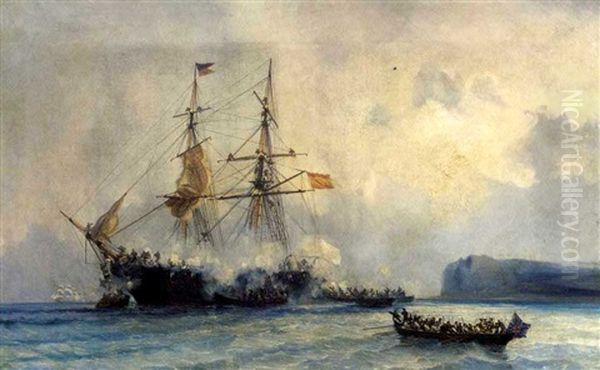 Cutting Out The Spanish Brig Oil Painting by Jean Baptiste Henri Durand-Brager