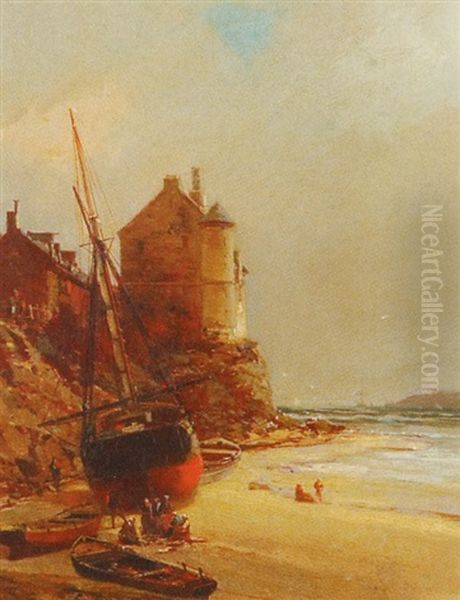 Voilier Sur Le Rivage Oil Painting by Jean Baptiste Henri Durand-Brager