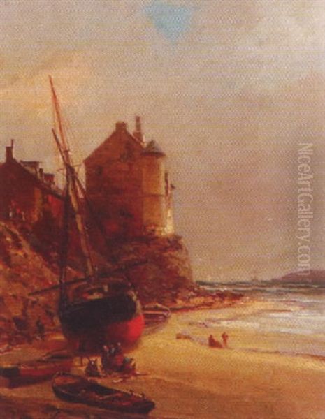 Voilier Sur Le Rivage Oil Painting by Jean Baptiste Henri Durand-Brager