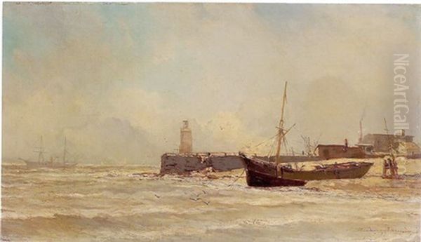 Cargo Mixte Pres D'un Phare Oil Painting by Jean Baptiste Henri Durand-Brager