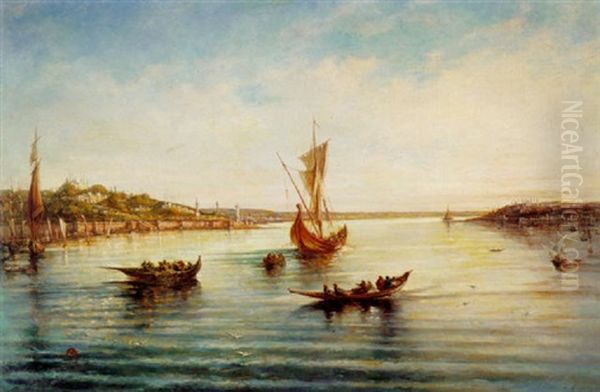 A View Of The Bosphorus With The Old Leandra Tower In The Background Oil Painting by Jean Baptiste Henri Durand-Brager