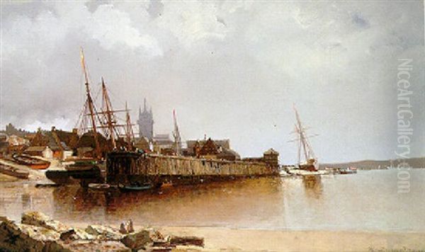 Low Tide Oil Painting by Jean Baptiste Henri Durand-Brager