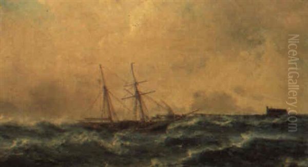 Bateau Par Gros Temps Oil Painting by Jean Baptiste Henri Durand-Brager