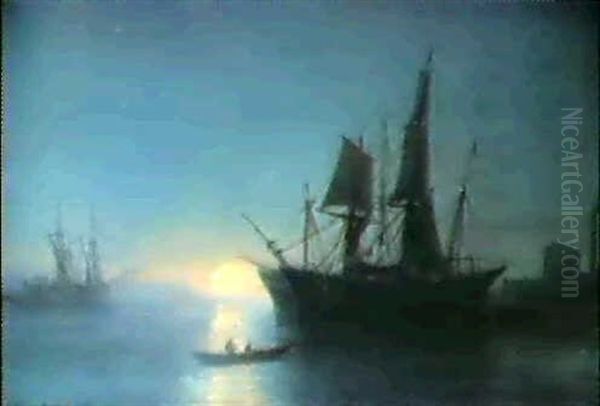 Abend Im Hafen Oil Painting by Jean Baptiste Henri Durand-Brager