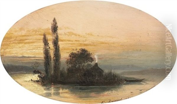 Abendliche Seepartie Mit Haus Auf Einer Insel Oil Painting by Leopold Durangel