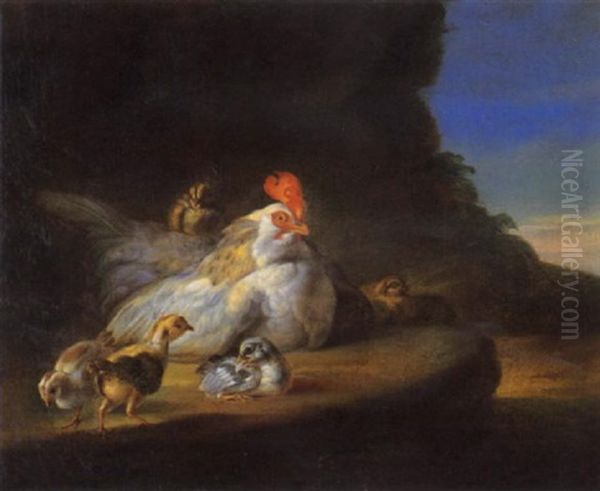 Chioccia E Pulcini In Un Paesaggio Oil Painting by Giorgio (Count) Durante