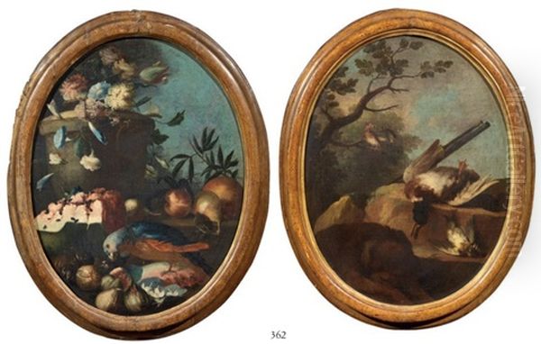 Natura Morta Con Pappagallo E Frutta (+ Natura Morta Con Uccelli; 2 Works) Oil Painting by Giorgio Duranti