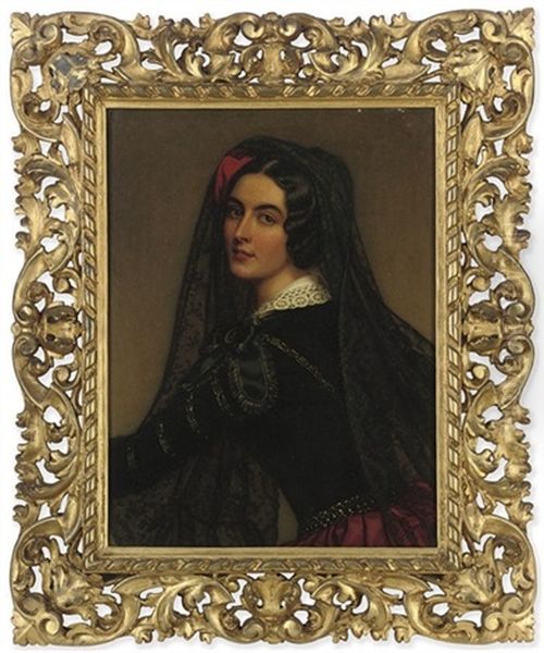 Portrait Of Lola Montes (1821-1861), Half-length, In A Black Dress Oil Painting by Friedrich Durck