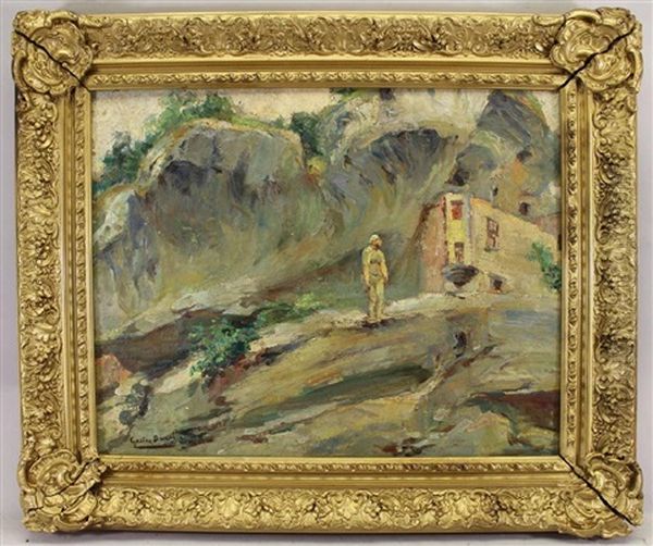 Painting Of A Figure Walking Near Ruins Oil Painting by Gaston Jules Louis Durel