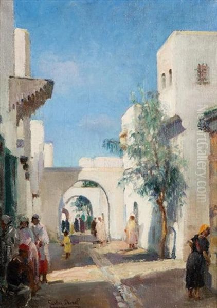 Une Rue Animee Oil Painting by Gaston Jules Louis Durel